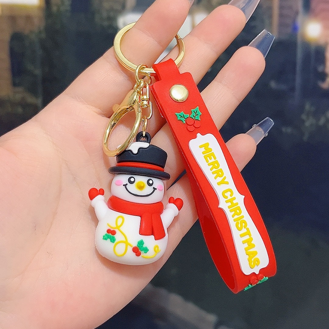 6PCS Christmas Silicone Keychain Cute Santa Snowman Bag Charm Festive Keyring for Kris Kringle Gifts