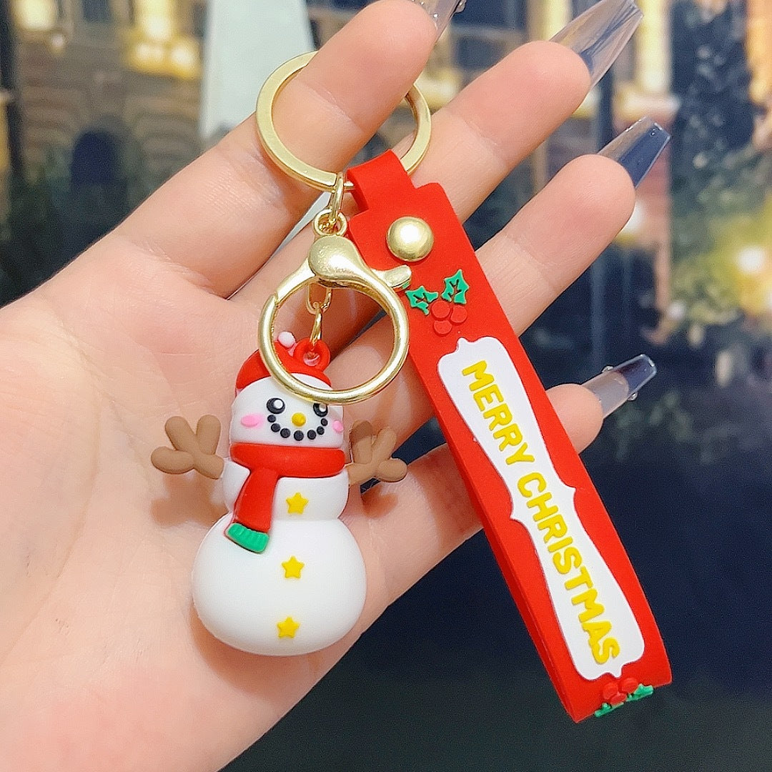 6PCS Christmas Silicone Keychain Cute Santa Snowman Bag Charm Festive Keyring for Kris Kringle Gifts