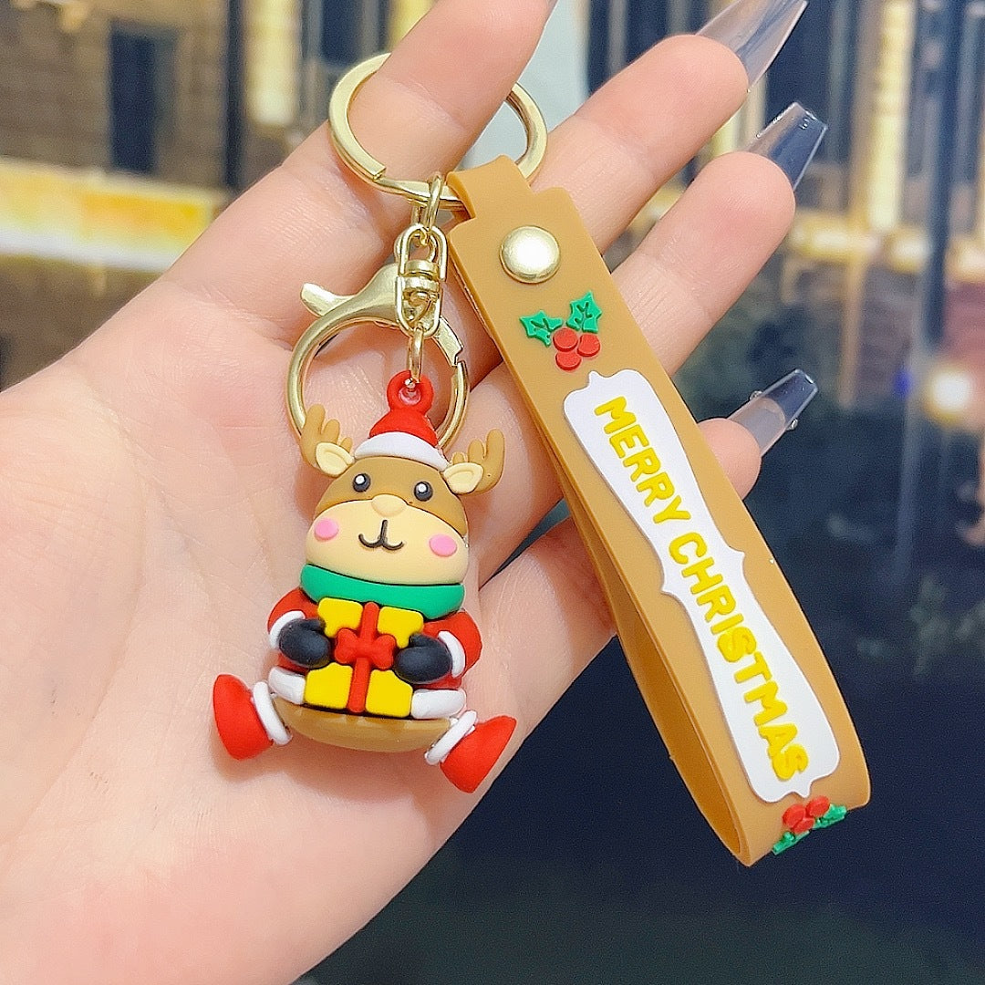 5 PCS Christmas Silicone Keychain Cute 3D Reindeer Penguin Tree Designs Bag Charm Keyring