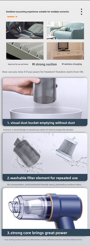 Cordless Handheld Car Vacuum Cleaner 2-in-1 Air Duster Blower 120W High Power Portable Mini Detailer for Auto Home Office Morant Blue