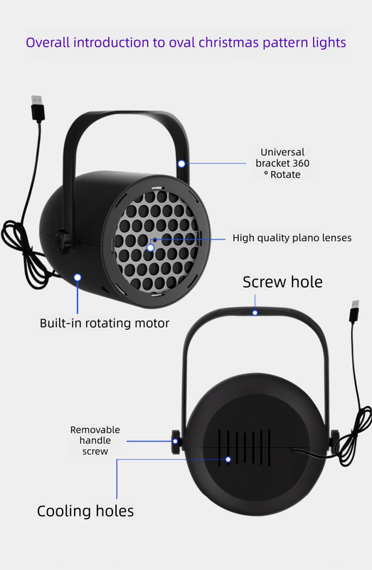 Black Christmas LED Projection Lights Portable USB Holiday Atmosphere Lights 360-Degree Rotating Base Ideal for Indoor Home Decor and Party Decorations Christmas Snowflake Patterns