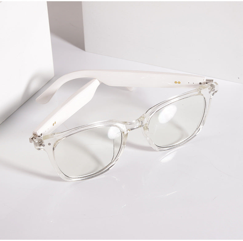 White Smart Audio Glasses with Photochromic Anti-Blue Light Lenses Open-Ear Bluetooth 5.4 Headset Hands-Free Calling & Music