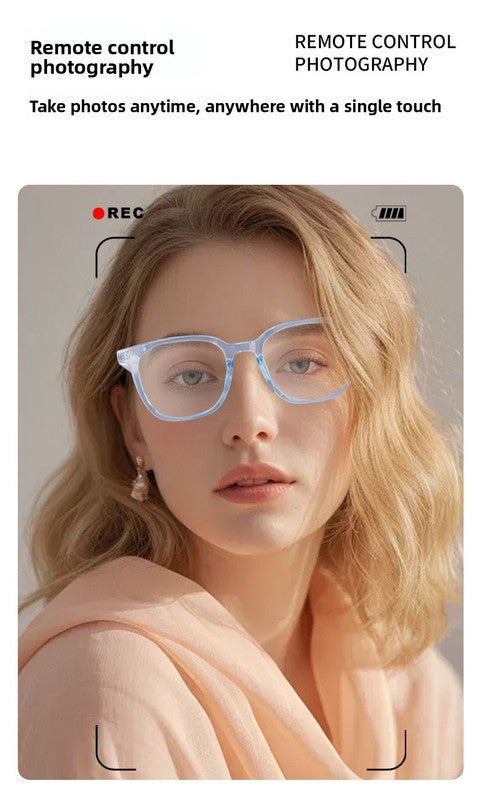 Blue Smart Audio Glasses with Photochromic Anti-Blue Light Lenses Open-Ear Bluetooth 5.4 Headset Hands-Free Calling & Music