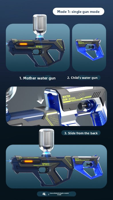 2-in-1 Electric Water Gun Automatic Squirt Blaster Set Detachable Mini Pistol High Capacity Summer Pool Toy Orange White