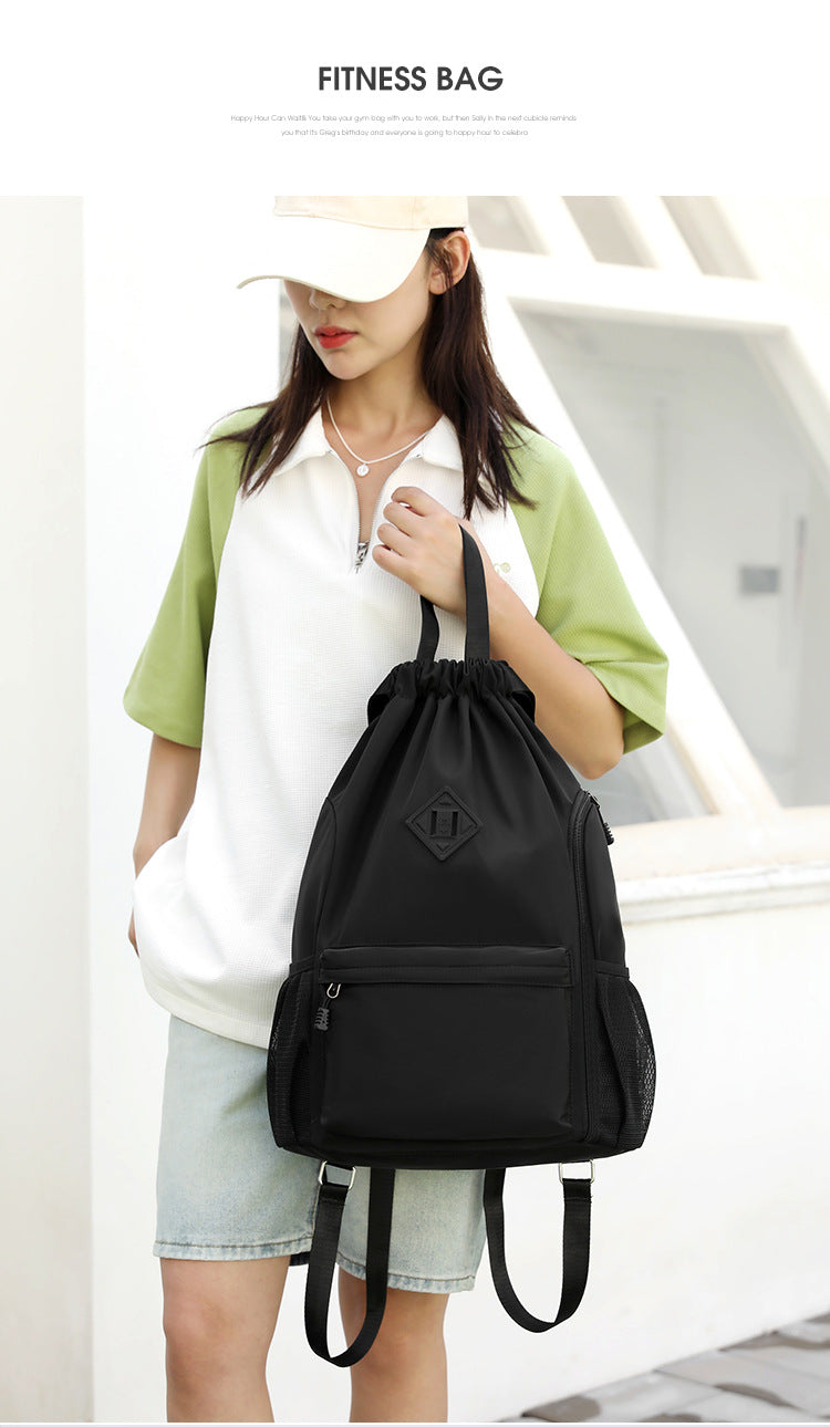 Large Drawstring Backpack Waterproof Gym Bag Lightweight Sports Sackpack with Zipper Pockets for Travel and Swimming Black