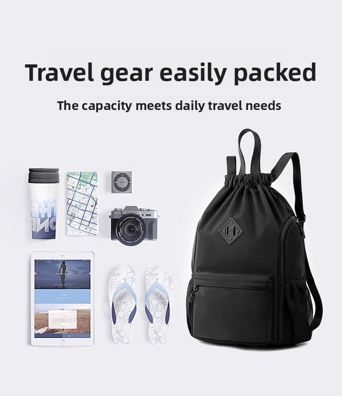 Large Drawstring Backpack Waterproof Gym Bag Lightweight Sports Sackpack with Zipper Pockets for Travel and Swimming Purple