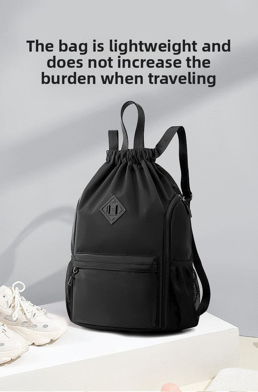 Large Drawstring Backpack Waterproof Gym Bag Lightweight Sports Sackpack with Zipper Pockets for Travel and Swimming Purple