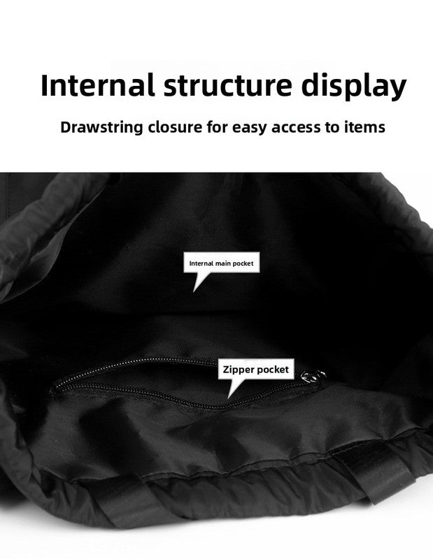 Large Drawstring Backpack Waterproof Gym Bag Lightweight Sports Sackpack with Zipper Pockets for Travel and Swimming navy blue