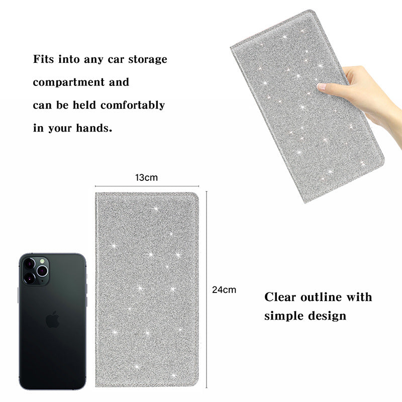 Car Registration and Insurance Holder Pink Glitter - Bling Vehicle Document Wallet with Secure Magnetic Strap - Slim Glove Box Organiser for Rego Papers & Travel IDs - Rose Pink