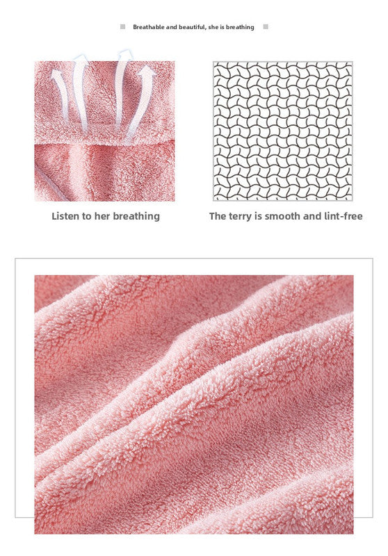 Soft Microfibre Hair Drying Towel Wrap - Super Absorbent Coral Fleece Turban with Secure Button - Quick Dry Bath Head Cap for Wet Hair & Spa - Pale Pink