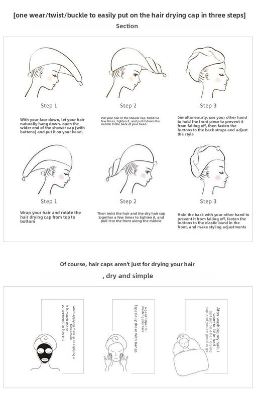 Soft Microfibre Hair Drying Towel Wrap - Super Absorbent Coral Fleece Turban with Secure Button - Quick Dry Bath Head Cap for Wet Hair & Spa - Pale Pink