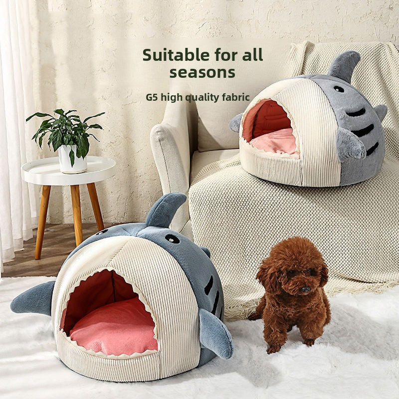 Novelty Shark Pet Cave Bed Enclosed Cozy Sleeping Nest for Cats and Small Dogs Soft Flannel Year Round Comfort Light Blue S Size