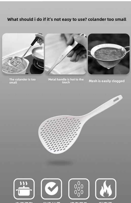 2 Pack Large Skimmer Slotted Spoon Colander Scoop - Long Handle Heat Resistant Food Strainer for Pasta, Noodles & Dumplings - White & Orange