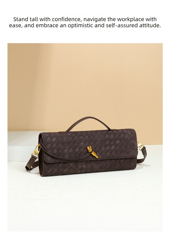 Retro Woven Baguette Handbag for Women Suede Texture PU Leather Shoulder Crossbody Bag Elegant Evening Clutch Sand color