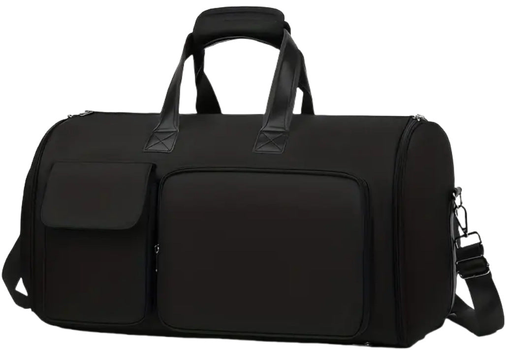 Convertible Travel Garment Bag Large Duffel Suit Carrier with Shoe Compartment & Hidden Backpack Straps Waterproof  Black