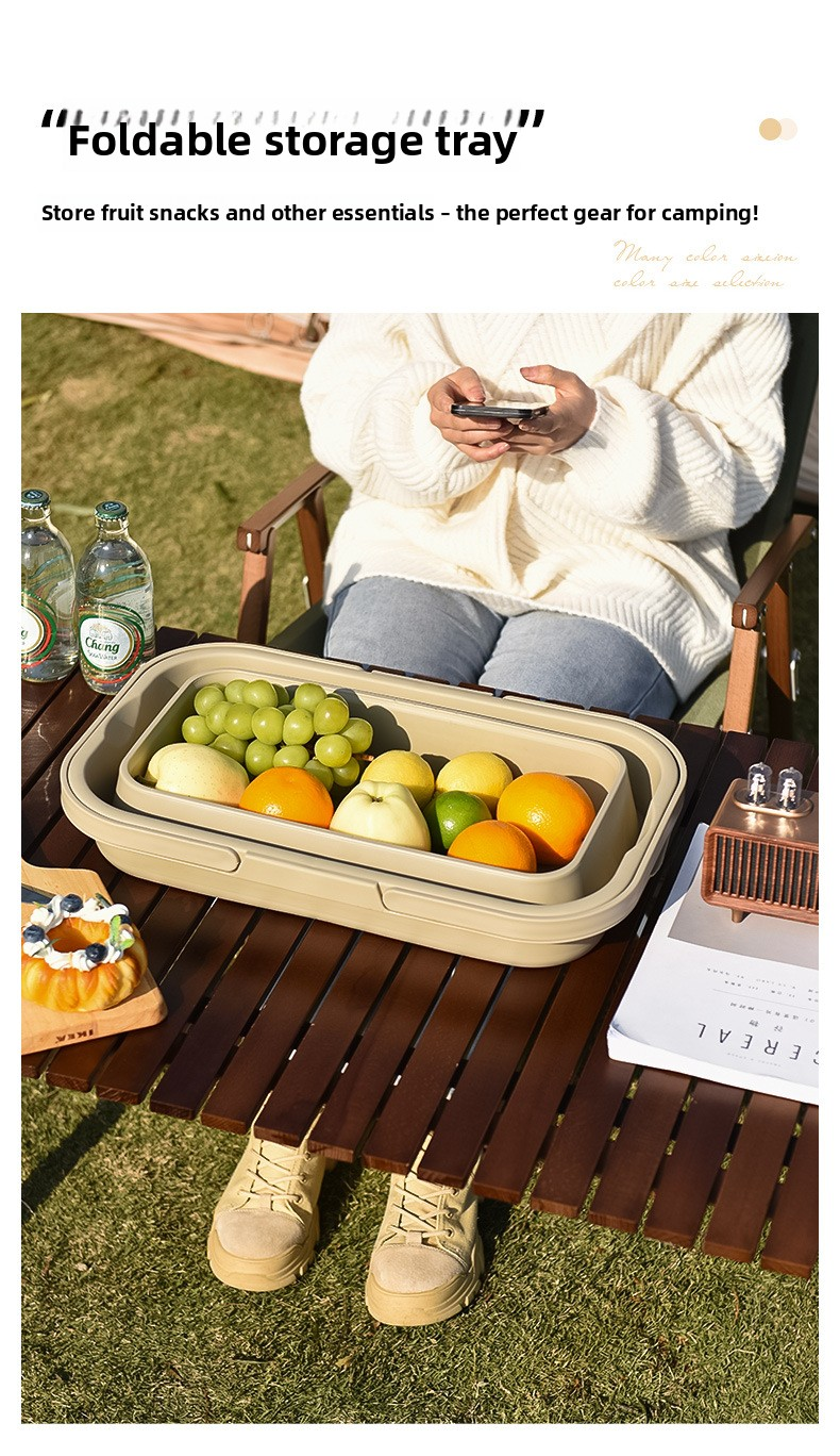 Collapsible Picnic Basket with Mini Table Lid Portable Folding Storage Crate with Cup Holders and Phone Stand Multi-Functional Outdoor Camping Sink Basin Grey