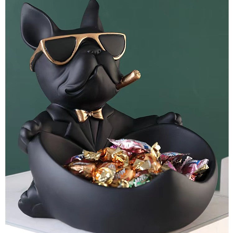 Cool French Bulldog Storage Figurine Resin Statue Key Bowl Candy Dish Entryway Organiser Modern Home Decor Gift Black