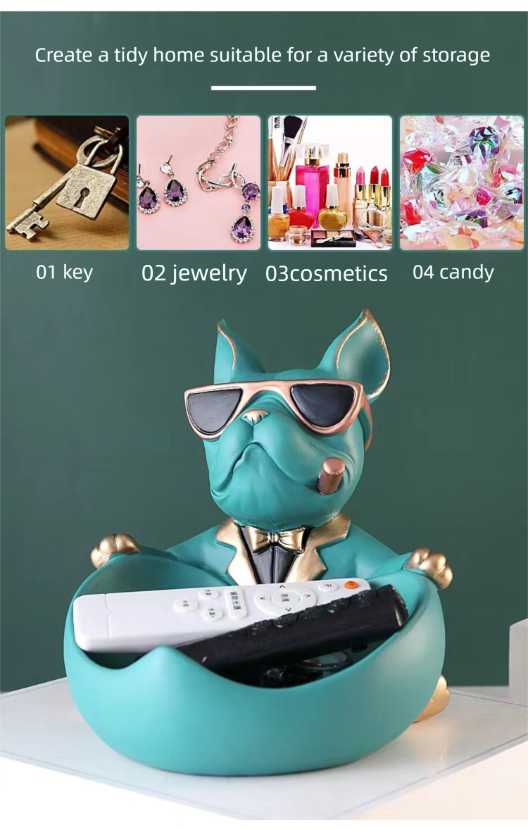 French Bulldog Pushing Wheelbarrow Storage Figurine Resin Statue Key Bowl Candy Dish Entryway Organiser Home Decor Gift Orange