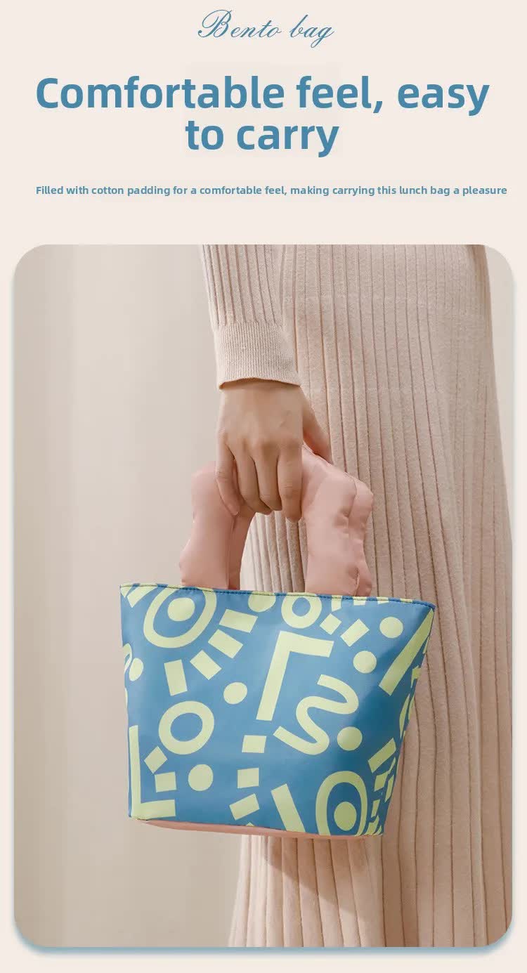 Insulated Lunch Bag Tote Fashion Graffiti Print with Soft Padded Handle Waterproof Thermal Cooler Bento Case for Work School and Picnics Blue with Green Handle