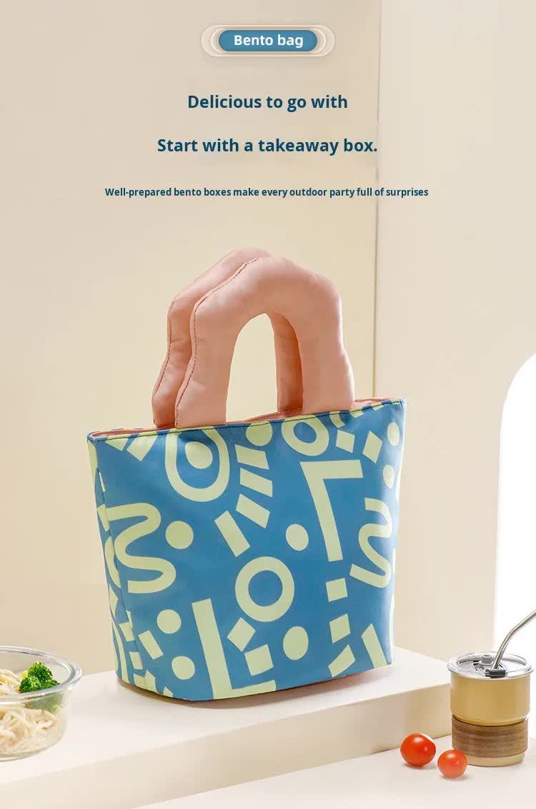 Insulated Lunch Bag Tote Fashion Graffiti Print with Soft Padded Handle Waterproof Thermal Cooler Bento Case for Work School and Picnics Blue with Purple Handle