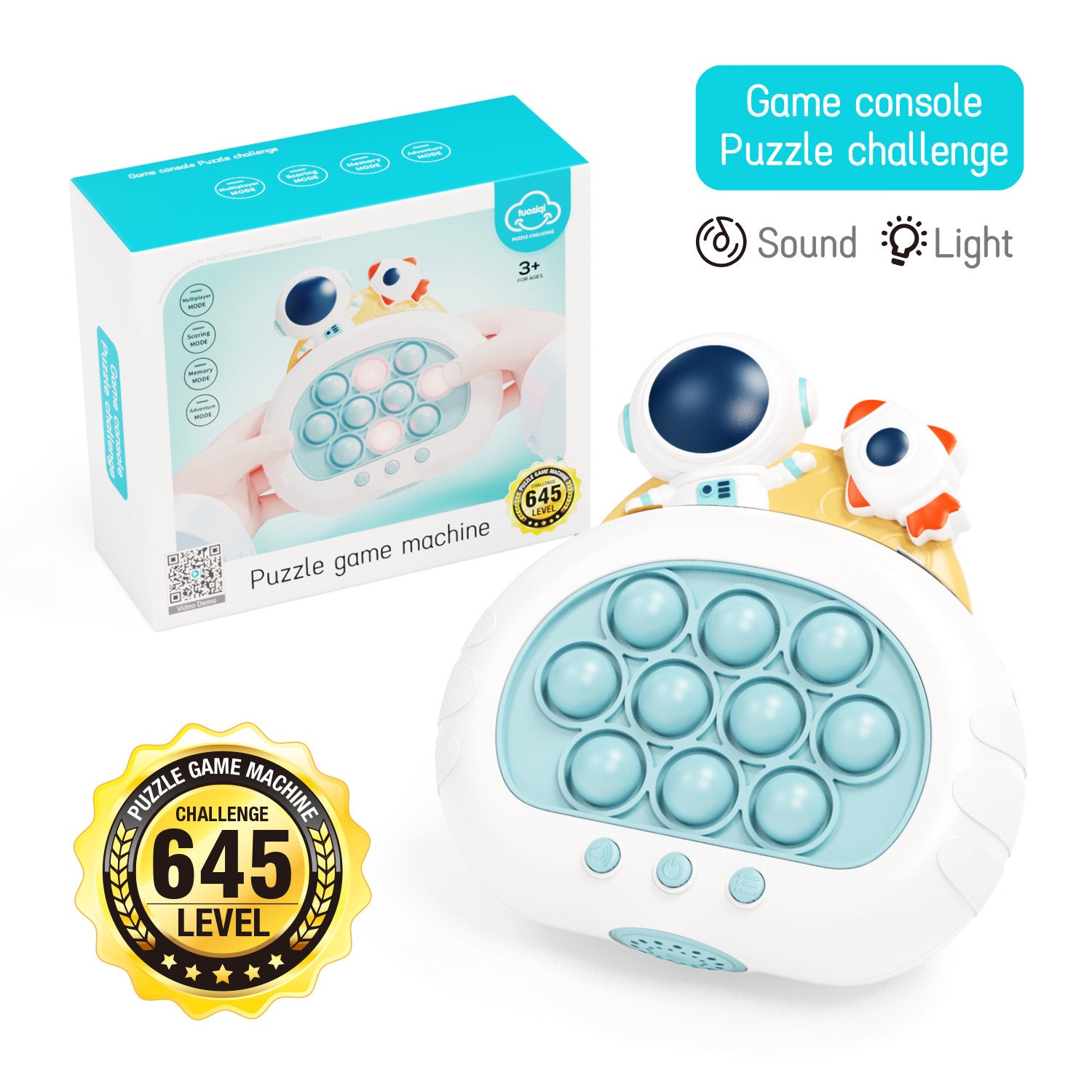 Electronic Fast Push Pop Game - Astronaut Space Edition Fidget Console with Lights & Sound - 4 Modes Memory & Speed Challenge - Interactive Sensory Toy for Kids 3+ & Travel