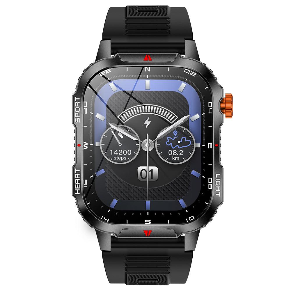 Rugged Outdoor Smart Watch for Men - 1100mAh Extra Long Battery with LED Flashlight & Compass - 2.01" HD Screen Bluetooth Calling IP68 Waterproof Fitness Tracker - Black