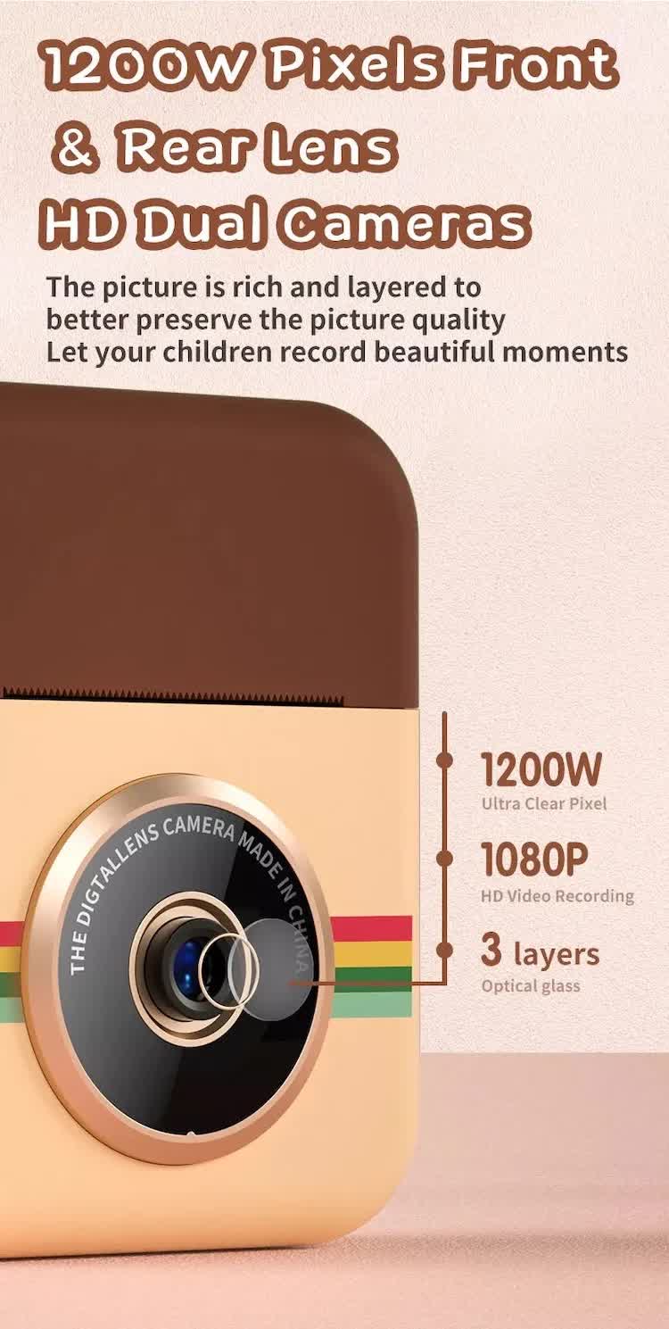 Kids Instant Print Camera with 3 Paper Rolls - Zero Ink Thermal Digital Camera & Video Recorder - 1080P Dual Lens Selfie Toy for Boys & Girls - Blue