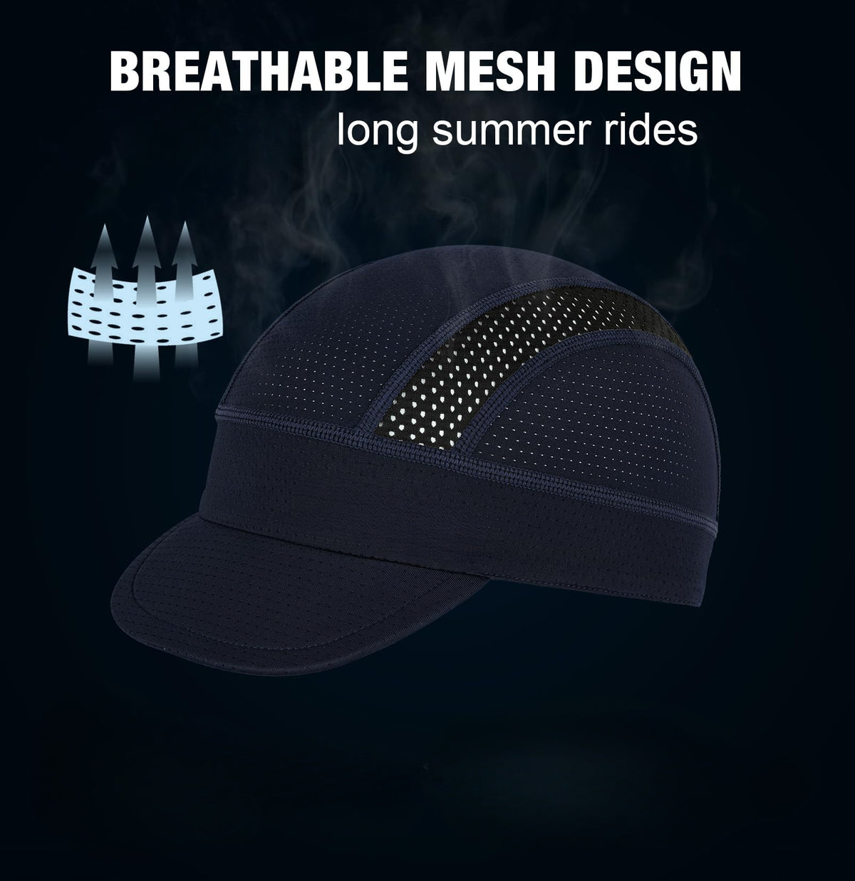 Navy Blue Mesh Cycling Cap Under Helmet Liner Breathable Skull Cap with Flip Up Brim Sun Shade Moisture Wicking Hat for Bike Running Fits 55-60cm