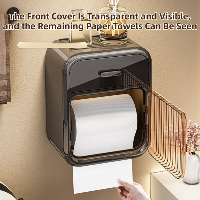 Mint Green No-Drill Wall Mounted Toilet Paper Holder with Storage Shelf and Drawer - Waterproof Bathroom Tissue Dispenser for Roll & Face Tissue