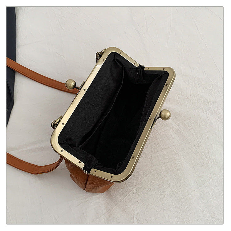 Khaki Purple Retro Women's Shell Handbag - European Style Clip Lock Closure PU Clutch/Shoulder Bag with Chain Strap