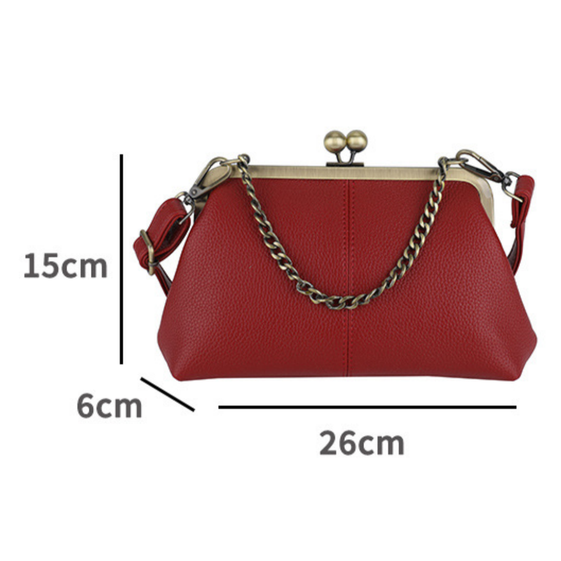 Khaki Purple Retro Women's Shell Handbag - European Style Clip Lock Closure PU Clutch/Shoulder Bag with Chain Strap