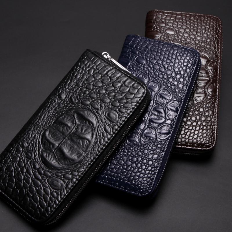 Blue Men's Luxury Crocodile Embossed PU Leather Briefcase(39 x 8 x 28 CM) With FREE Crocodile Wallet - Dual-Zip Business Shoulder/Crossbody Laptop Bag (Fits 14-inch)