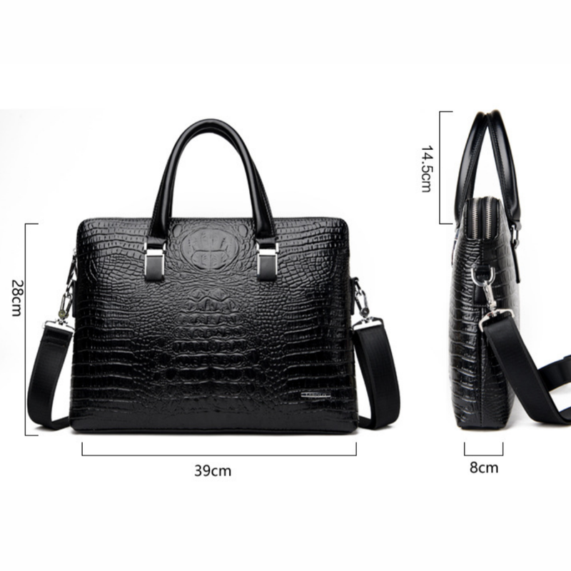 Blue Men's Luxury Crocodile Embossed PU Leather Briefcase(39 x 8 x 28 CM) With FREE Crocodile Wallet - Dual-Zip Business Shoulder/Crossbody Laptop Bag (Fits 14-inch)
