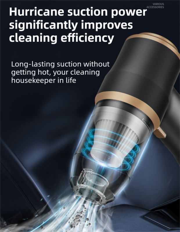 4-in1 Green Wireless Compact Handheld Car Vacuum Cleaner & Air Duster  with 5 Nozzles/Brushes- 15000 Pa Ultra-Powerful Blower/Suction Tool for Auto, Home & Office