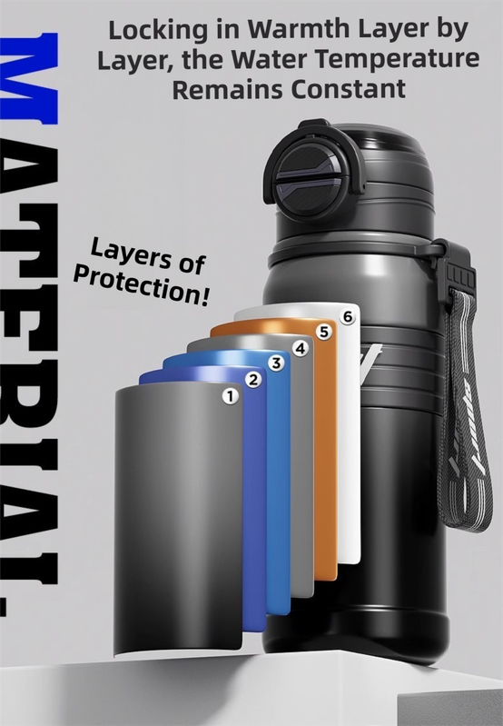 Gradient Black 670ml Large Capacity Sports Insulated Tumbler - 316 Stainless Steel Straw Water Bottle, Dual-Use Lid for Travel & Outdoors