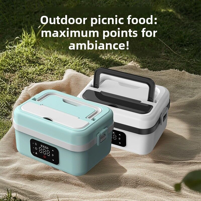 1L White Cordless Waterless Heated Lunch Box - Portable 304 Stainless Steel Bento Box for Picnic Students Office Workers, Timed Insulation & USB Rechargeable