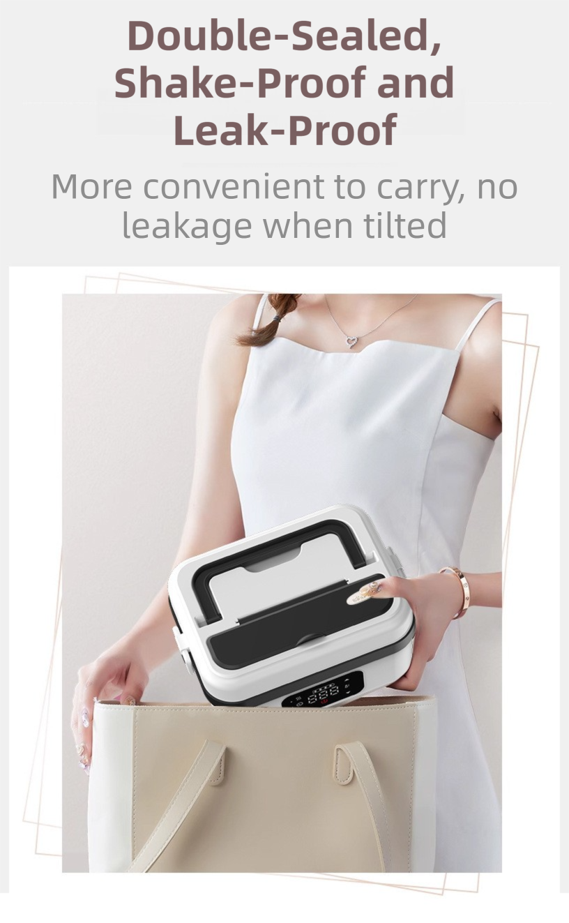 1L White Cordless Waterless Heated Lunch Box - Portable 304 Stainless Steel Bento Box for Picnic Students Office Workers, Timed Insulation & USB Rechargeable