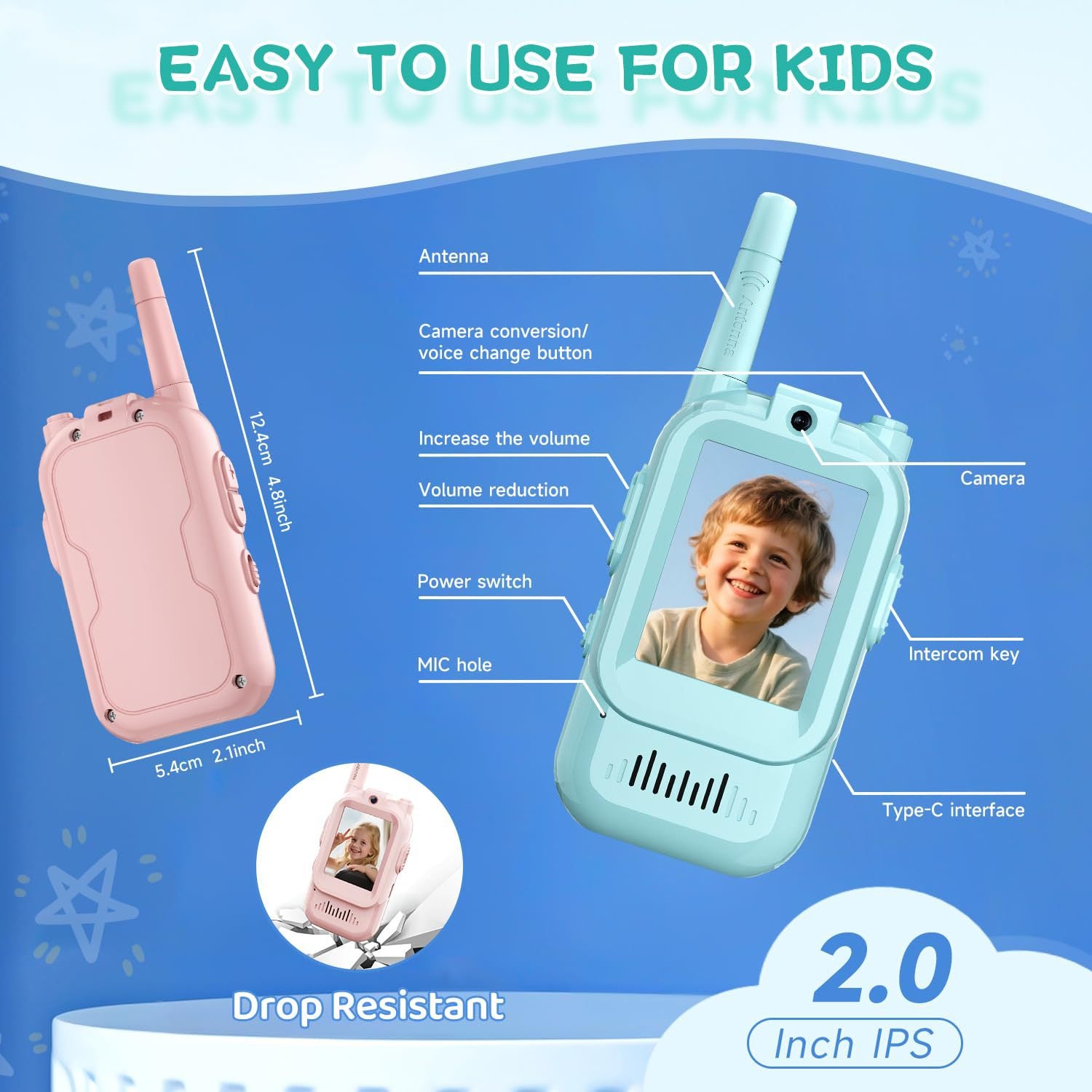 2-Pack Mini Wireless Video Intercom Set for Children(Pink) - Educational and Interactive Dual-Frequency Walkie Talkie Toy for Playtime