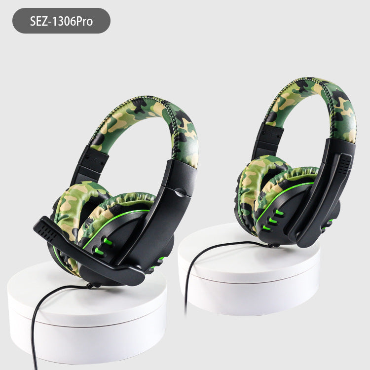 Camouflage Green Over-Ear Wired Gaming Headset with Microphone - Direct Plug-in E-Sports Headphones for PC, Console & Mobile Gaming