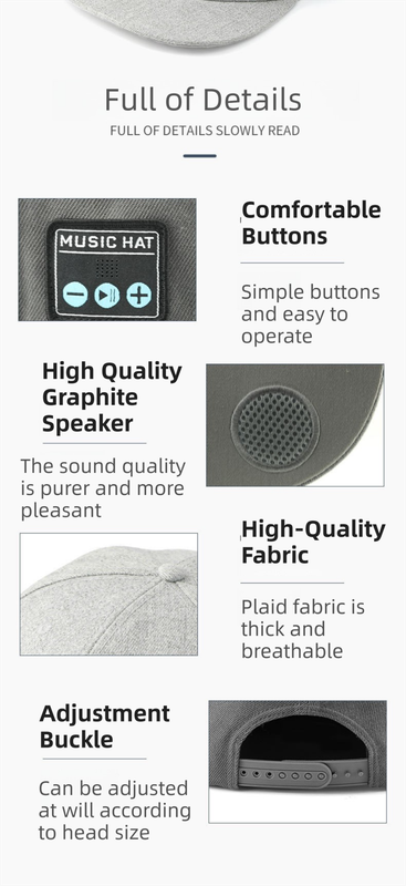 Dark Grey Bluetooth 5.4 Music Adjustable Sun Hat - Wireless Audio Speaker Cotton Cap for Sports, Golf, and Outdoor Activities