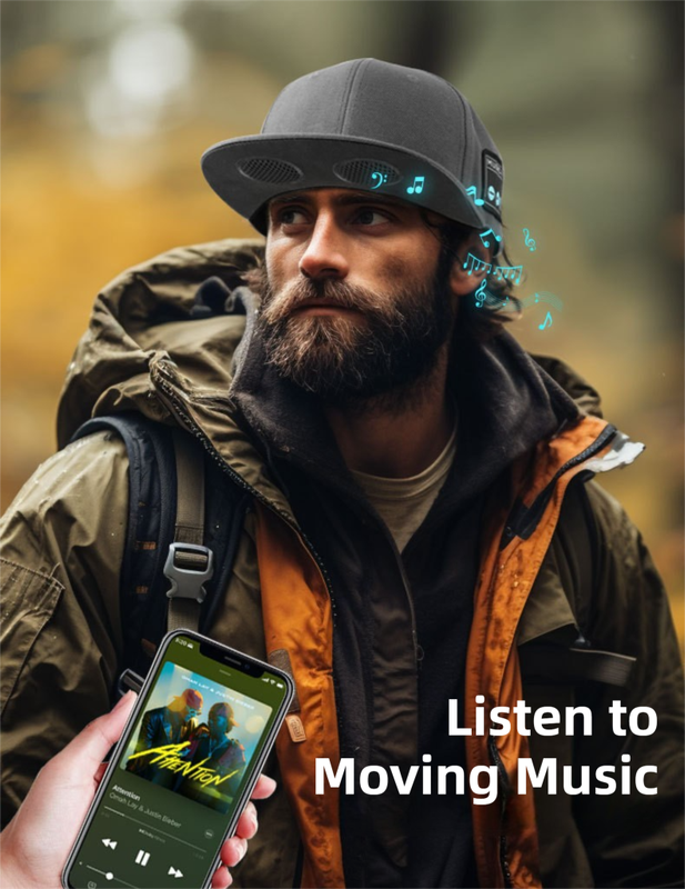 Dark Grey Bluetooth 5.4 Music Adjustable Sun Hat - Wireless Audio Speaker Cotton Cap for Sports, Golf, and Outdoor Activities