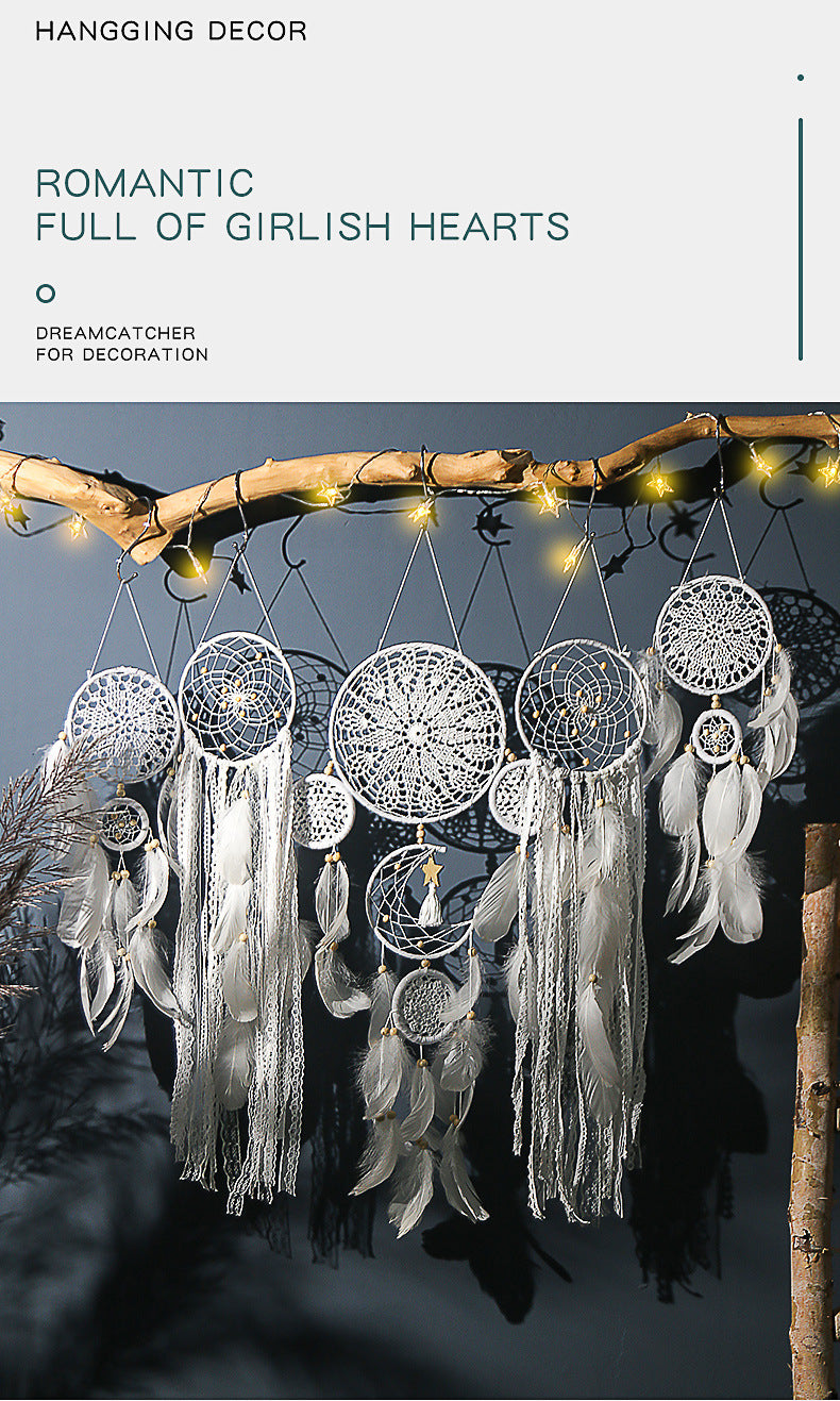 5-Piece Bohemian Handmade Dreamcatcher Wall Hanging Set (Black) - Nordic Style Feather Room Decor with Premium Gift Box