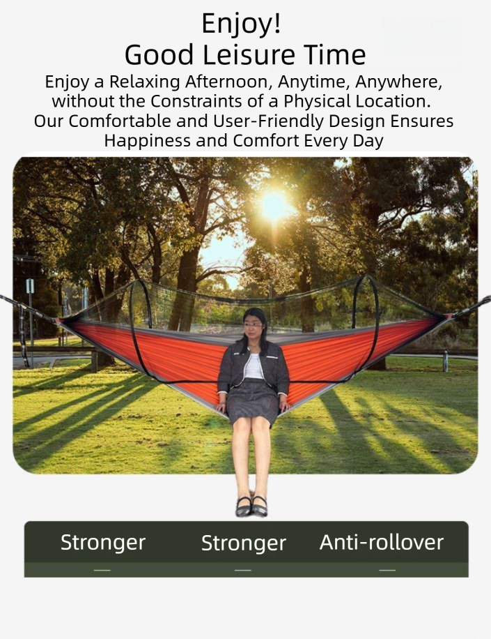 290 x 140CM Professional Nylon Hammock with Integrated Mosquito Net & Sunshade - 2-Person  Anti-Rollover Camping Swing with Heavy-Duty Installation Kit (Dark Green)