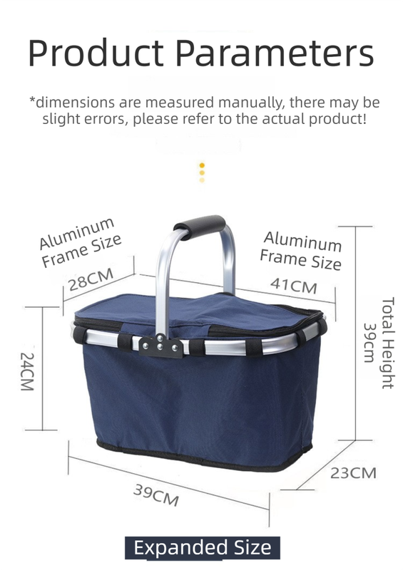 Black Foldable Insulated Picnic Basket With Zipper Lid & Handle - Modern Minimalist Large Capacity Thermal Shopping Basket for Grocery, Camping, and Meal Delivery