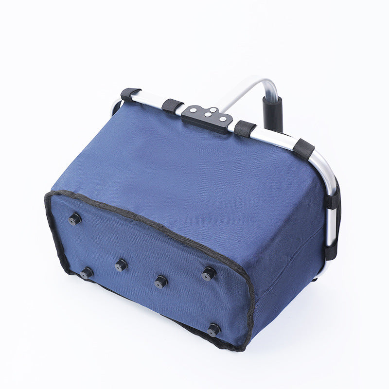 Blue Foldable Insulated Picnic Basket With Zipper Lid & Handle - Modern Minimalist Large Capacity Thermal Shopping Basket for Grocery, Camping, and Meal Delivery