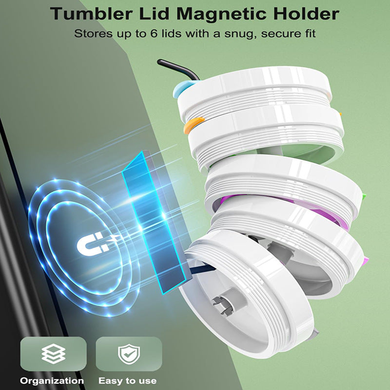 Drill-Free Magnetic Cup Organizer with Dedicated Lid Hook - Heavy Duty Carbon Steel Side Rack for Stanley Tumblers