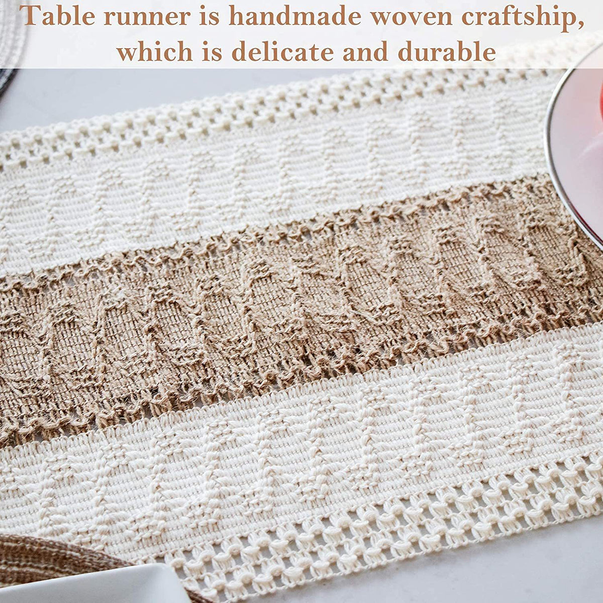 White-Brown Bohemian Woven Dining Mat with Tassels(30X50CM) - Wrinkle-Resistant Striped Placemat for Wedding, Holiday & Outdoor Party