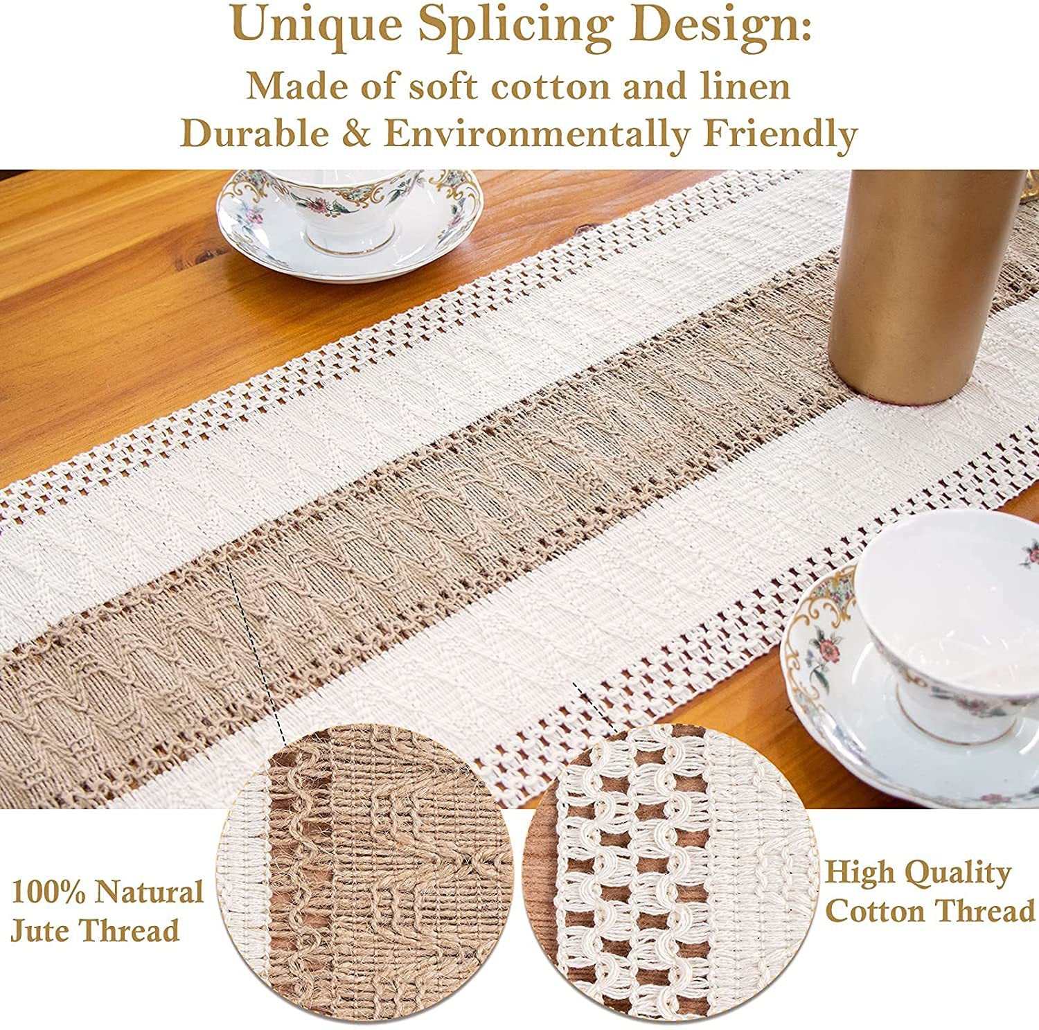 White-Grey Bohemian Woven Table Runner with Tassels(30X183CM) - Wrinkle-Resistant Striped Table Scarf for Wedding, Holiday & Outdoor Party