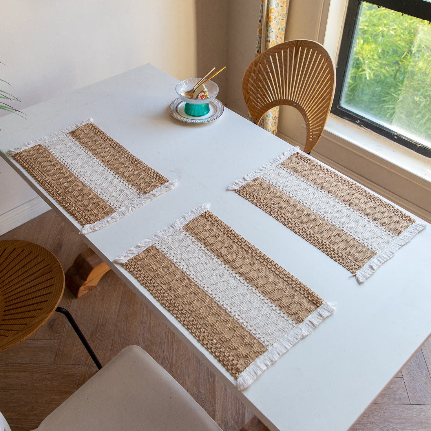 White-Grey Bohemian Woven Table Runner with Tassels(30X183CM) - Wrinkle-Resistant Striped Table Scarf for Wedding, Holiday & Outdoor Party