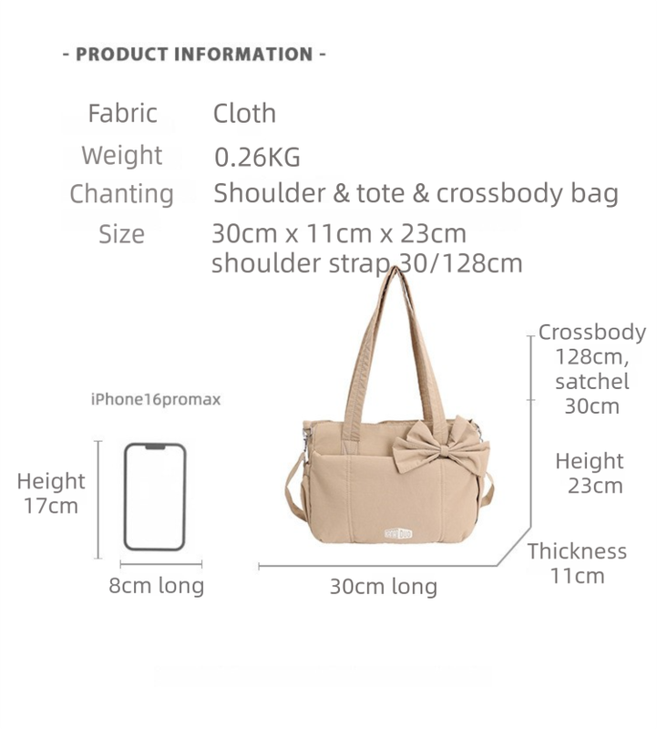 Khaki Puffy Quilted Nylon Hobo & Crossbody Bag with Cute Bowknot - Trendy Large-Capacity Handbag with Multiple Compartments